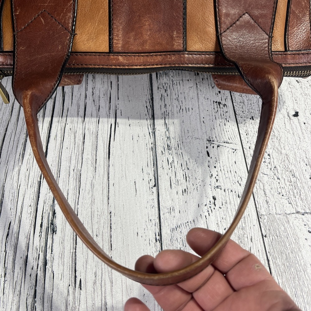 Vintage Fossil Reissue Satchel Handbag‎ Two Tone Leather - Picture 6 of 14
